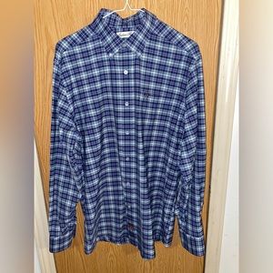 Southern point men’s blue plaid button up shirt - medium